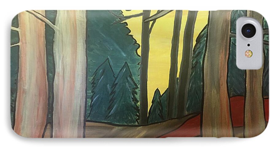 Red Rock In The Woods iPhone 7 Case featuring the painting Red Rock In Woods by Paula Brown