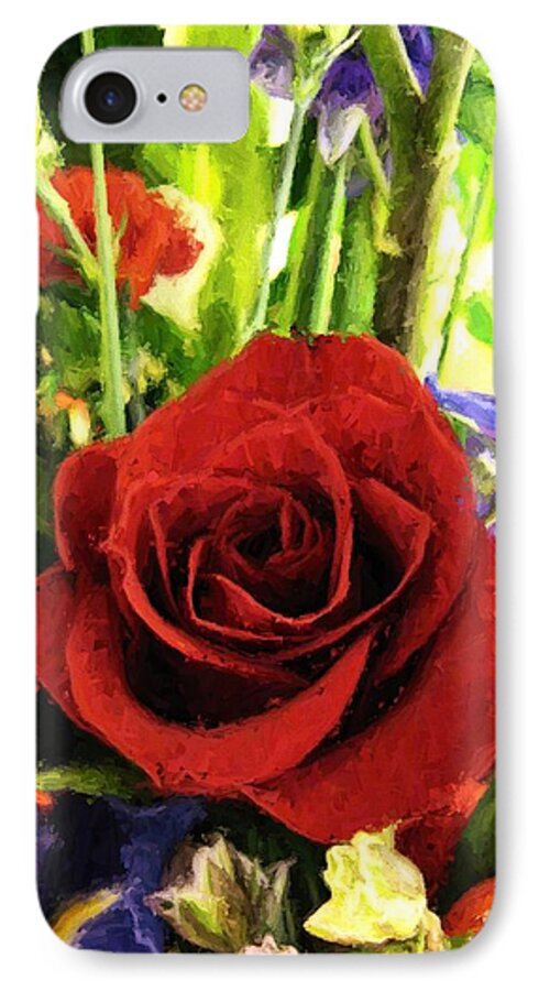 Floral iPhone 7 Case featuring the digital art Red Rose and Flowers by Charmaine Zoe