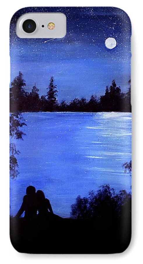 Night iPhone 7 Case featuring the painting Reflection By The Water by Barbara J Blaisdell