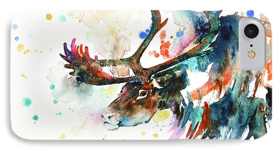 Reindeer iPhone 7 Case featuring the painting Reindeer by Zaira Dzhaubaeva