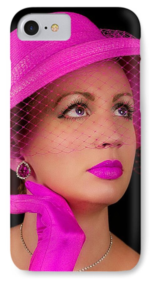 Pink iPhone 7 Case featuring the photograph Retro Lady in Fuchsia by Trudy Wilkerson