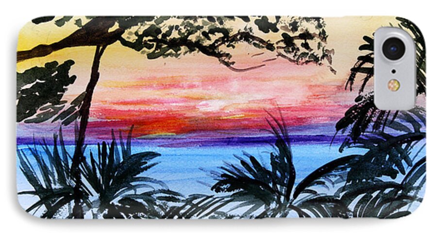 Tropical iPhone 7 Case featuring the painting Roatan Sunset by Donna Walsh