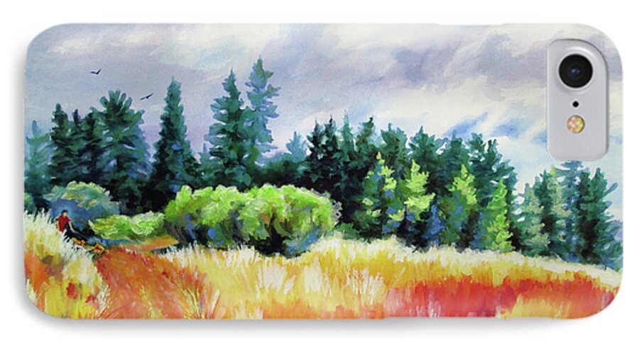 Paintings iPhone 7 Case featuring the painting Romp on the Hill by Kathy Braud