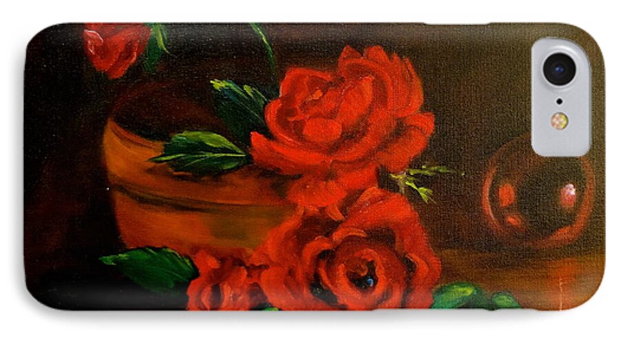  Red Roses iPhone 7 Case featuring the painting Roses are Red by Jenny Lee