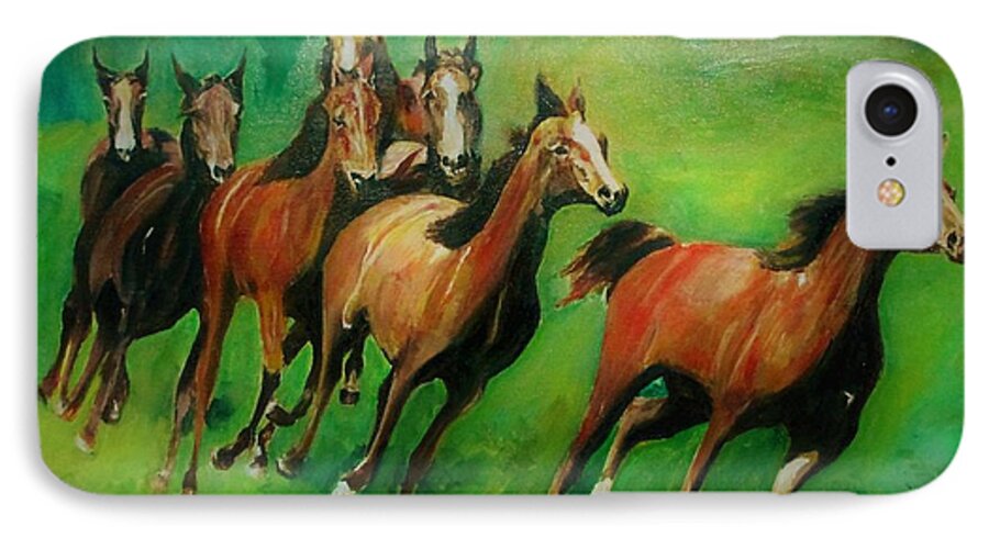 Horse iPhone 7 Case featuring the painting Running Free by Khalid Saeed