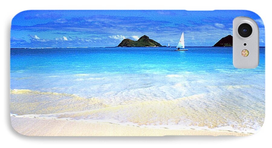 Lanikai Beach iPhone 7 Case featuring the photograph Sailboat and Islands by Thomas R Fletcher