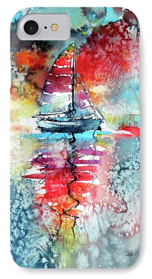 Boat iPhone 7 Case featuring the painting Sailboat at the sinshine by Kovacs Anna Brigitta