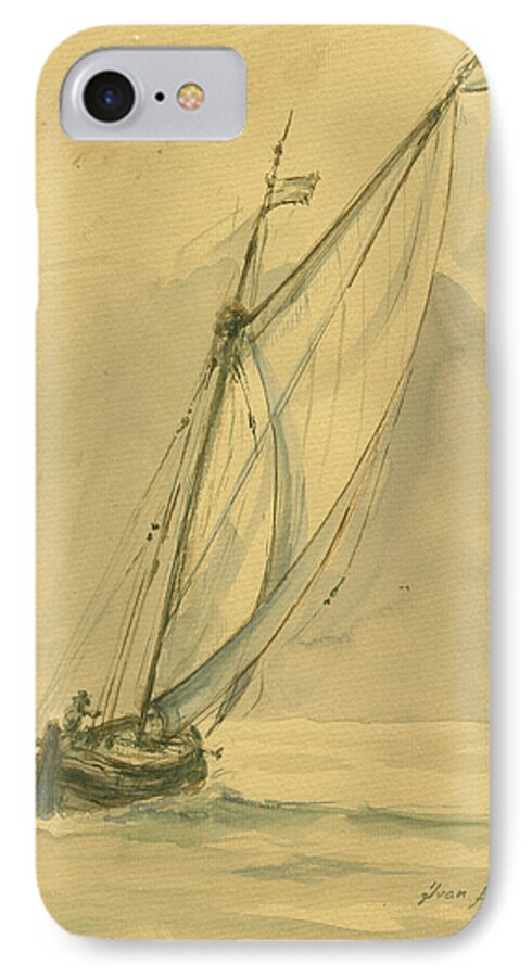 Sail iPhone 7 Case featuring the painting Sailing ship by Juan Bosco