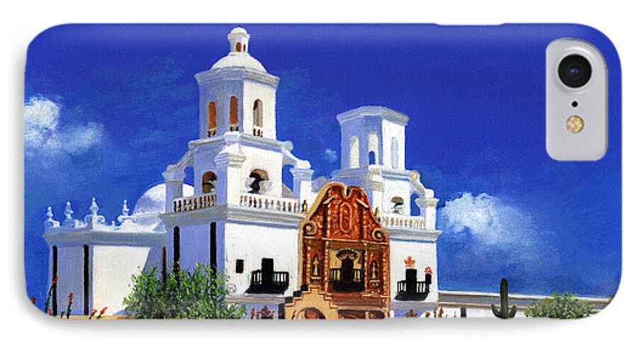 San iPhone 7 Case featuring the painting San Xavier Del Bac Mission by M Diane Bonaparte