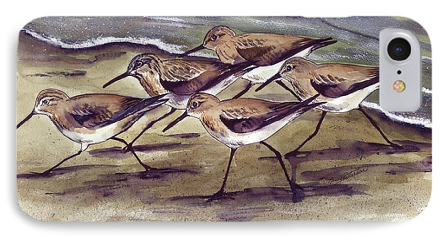 Watercolor iPhone 7 Case featuring the painting Sandpipers by Nancy Patterson