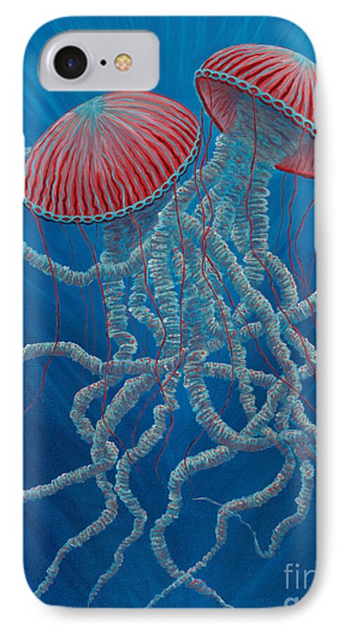 Jelly Fish iPhone 7 Case featuring the painting SciFi Jellies by Rebecca Parker