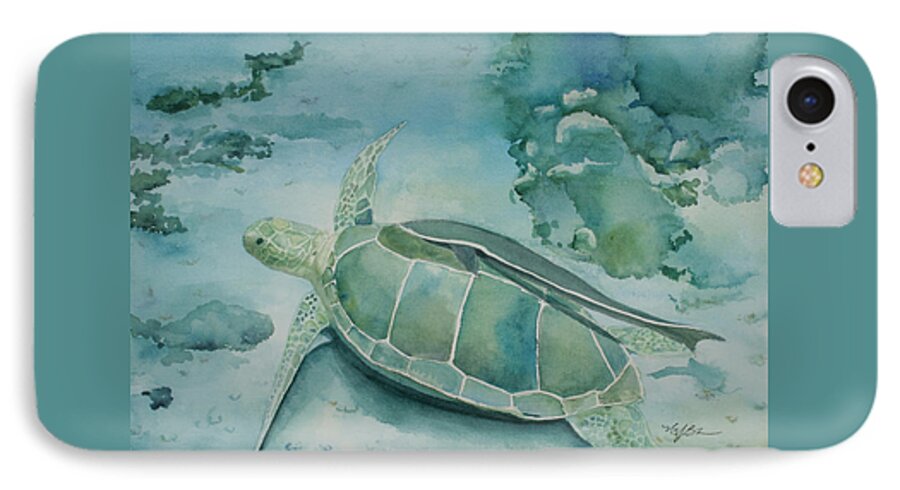 Turtle iPhone 7 Case featuring the painting Sea Turtle and Friend by Mary Benke