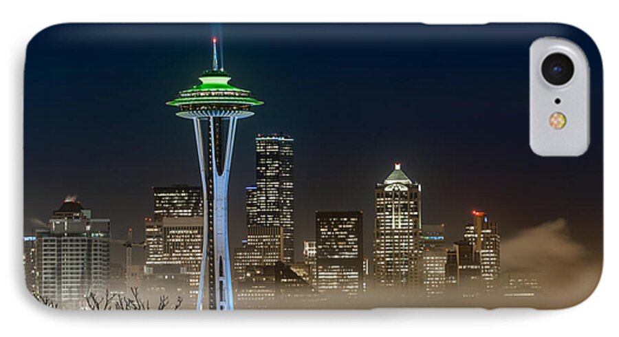 City iPhone 7 Case featuring the photograph Seattle Foggy Night Lights by Ken Stanback