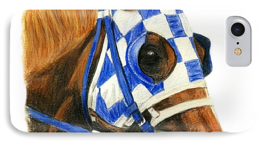 Secretariat iPhone 7 Case featuring the painting Secretariat with blinkers by Pat DeLong