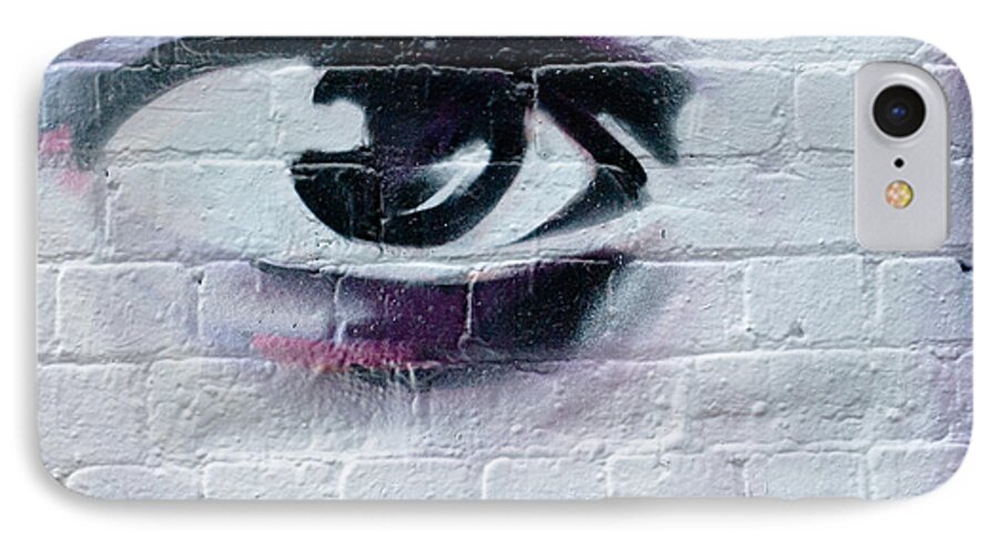 Abstract iPhone 7 Case featuring the painting Serious Graffiti Eye on the Wall by Yurix Sardinelly