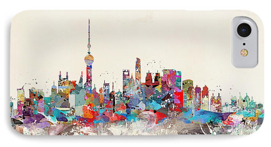 Shanghai City Skyline iPhone 7 Case featuring the painting Shanghai Skyline by Bri Buckley