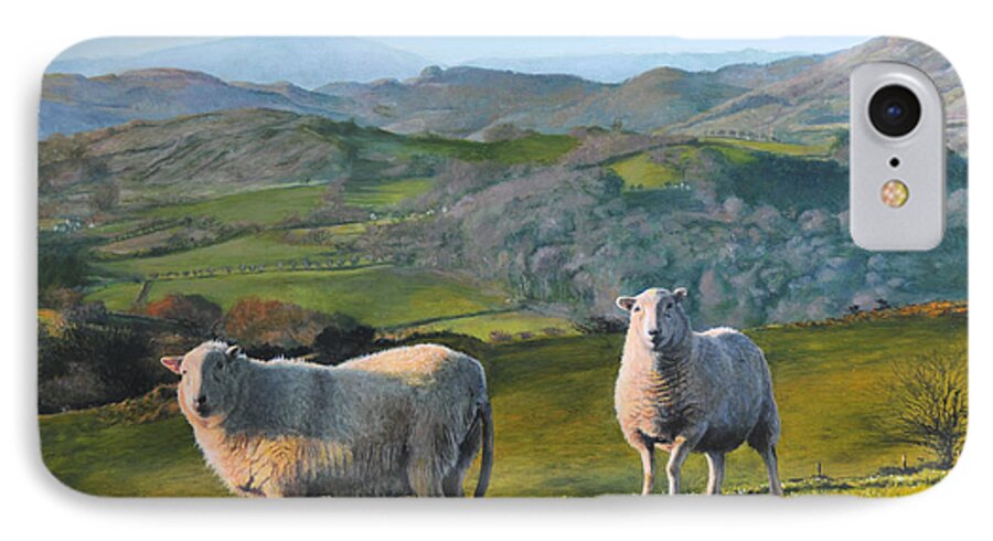 Landscape iPhone 7 Case featuring the painting Sheep at Rhug by Harry Robertson