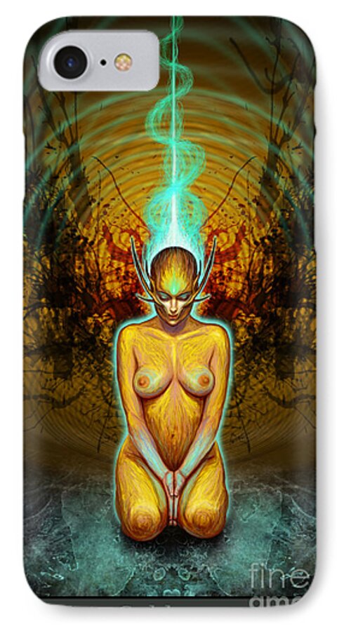 Spiritual iPhone 7 Case featuring the drawing Silence is Golden by Tony Koehl