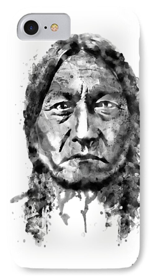 Marian Voicu iPhone 7 Case featuring the painting Sitting Bull Black and White by Marian Voicu