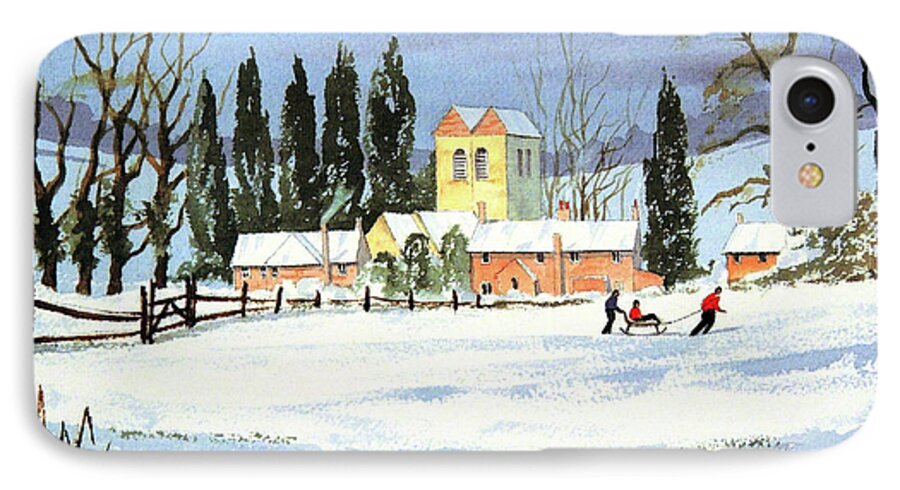 Sledding iPhone 7 Case featuring the painting Sledding With Dad by Bill Holkham