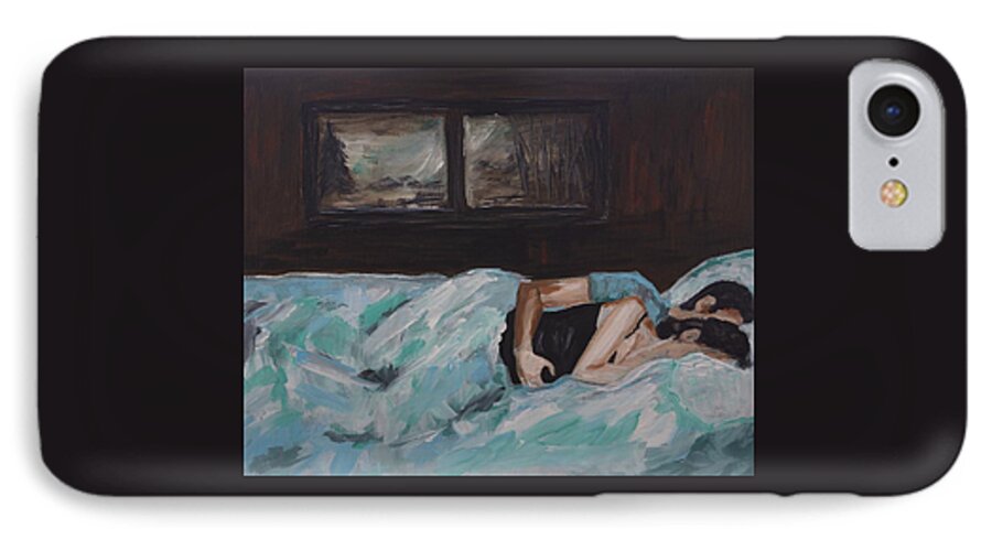 Couple Painting iPhone 7 Case featuring the painting Sleeping In by Leslie Allen