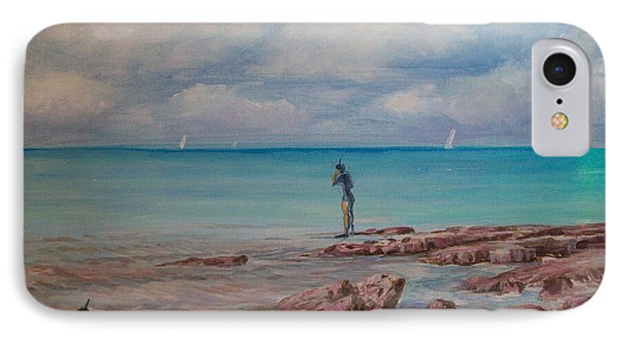 Seascape iPhone 7 Case featuring the painting Snorkling in Aruba by Perry's Fine Art