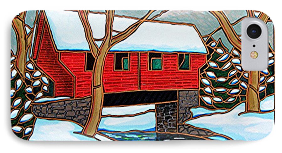 Covered Bridge iPhone 7 Case featuring the painting Snowy Covered Bridge by Jim Harris