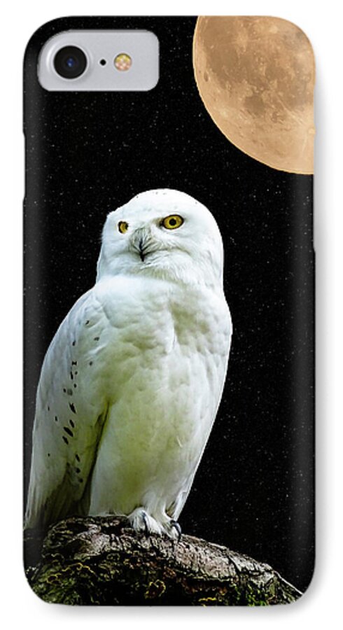 Snowy Owl iPhone 7 Case featuring the photograph Snowy owl Under the Moon by Scott Carruthers