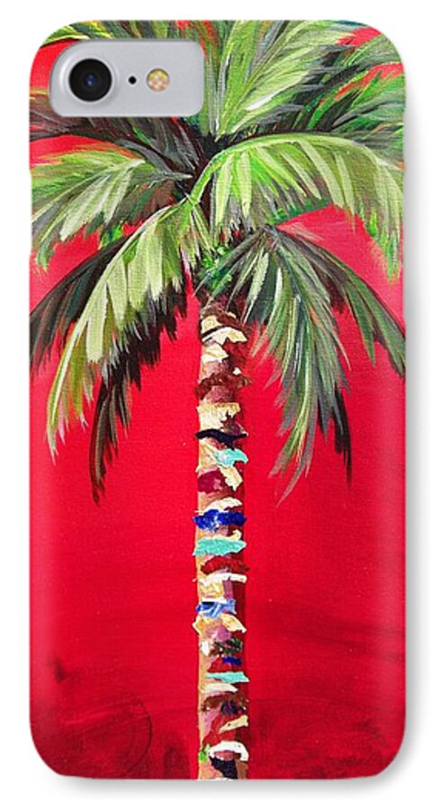 Red iPhone 7 Case featuring the painting South Beach Palm II by Kristen Abrahamson