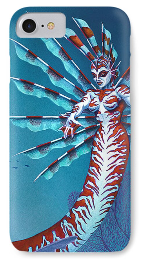 Mermaid iPhone 7 Case featuring the drawing Spiny Mermaid by Melissa A Benson