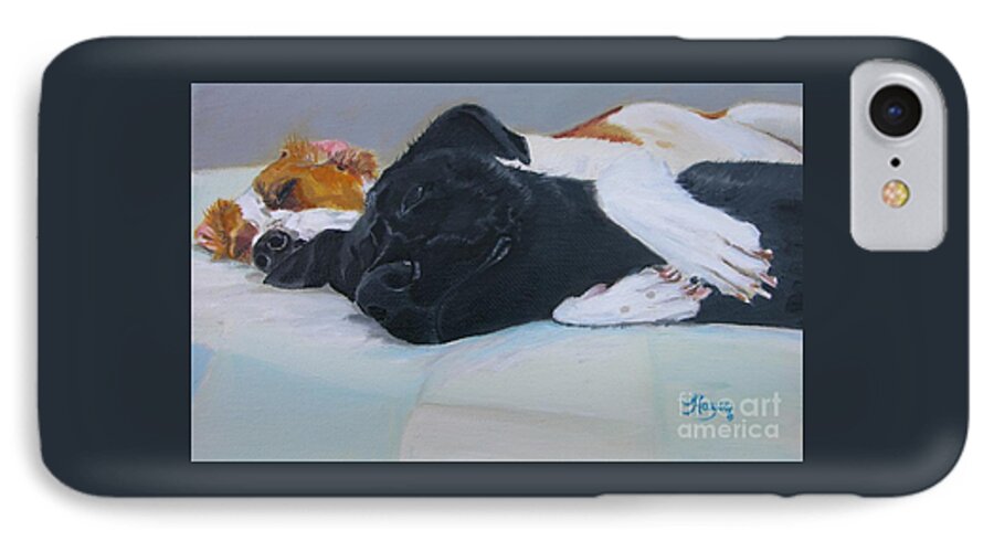 Puppies iPhone 7 Case featuring the painting Spooning by Barbara Hayes
