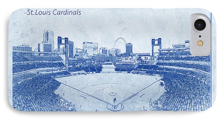 St. Louis Cardinals iPhone 7 Case featuring the photograph St. Louis Cardinals Busch Stadium Blueprint Words by David Haskett II