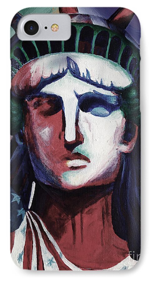 New York iPhone 7 Case featuring the painting Statue of Liberty HB5T by Gull G