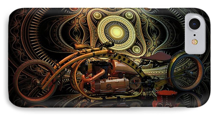 Steampunk Chopper # Steampunk Art # Motorcycle # Chopper # Render #custom Chopper # Motorcycle Art # Usa # Reflections #visualization # C4d # 3d Model # Custom Chopper # Photorealistic # Custom Motorcycle iPhone 7 Case featuring the photograph Steampunk Chopper by Louis Ferreira