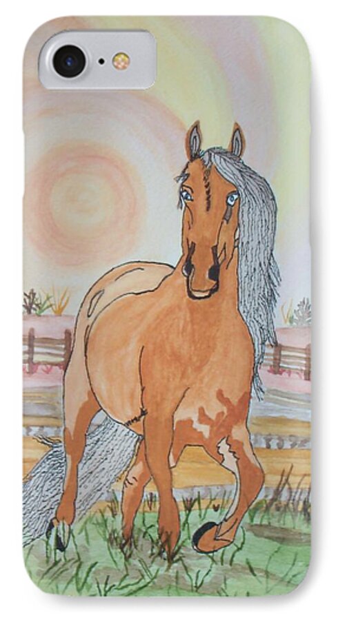 Brown Horse iPhone 7 Case featuring the painting Stech Of A Horse by Connie Valasco