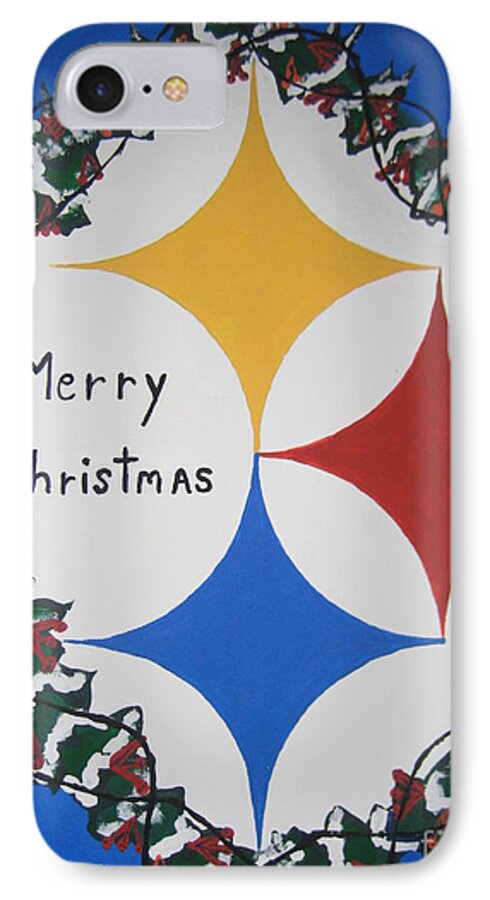 Steelers iPhone 7 Case featuring the painting Steelers Christmas Card by Jeffrey Koss