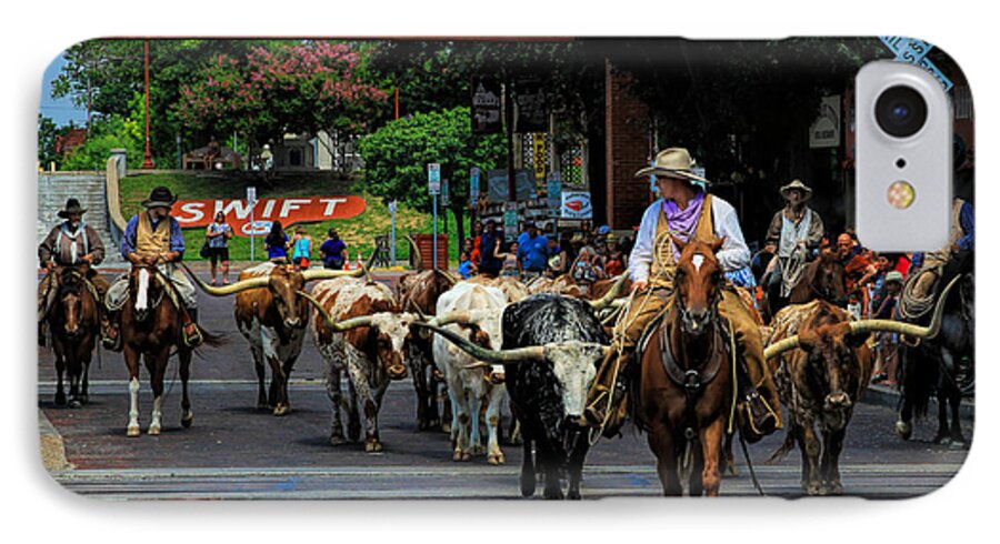 American iPhone 7 Case featuring the photograph Stockyards Cattle Drive by David and Carol Kelly
