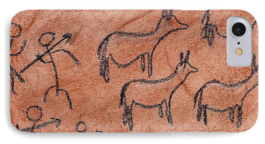  iPhone 7 Case featuring the pastel Stone Age Hunt by Martin Valeriano