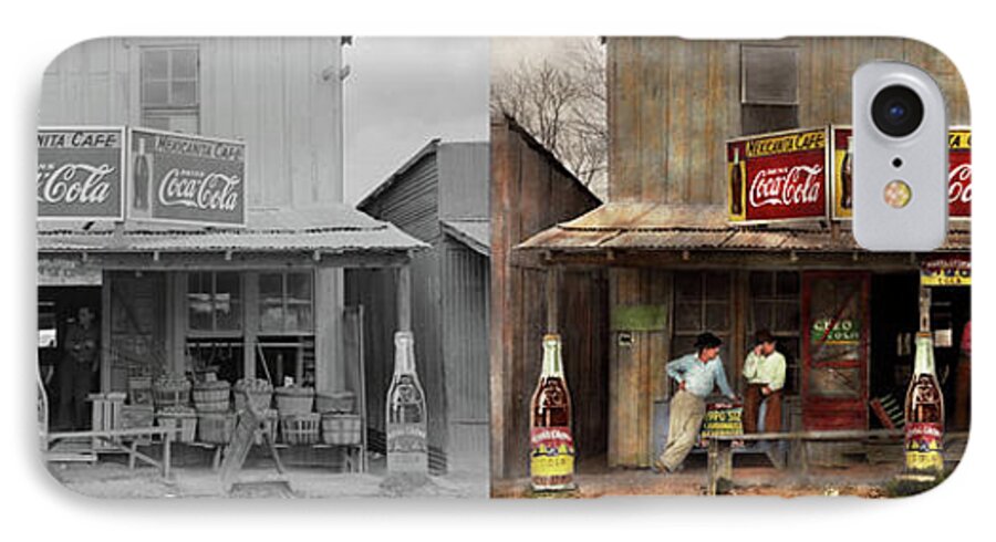 Color iPhone 7 Case featuring the photograph Store - Grocery - Mexicanita Cafe 1939 - Side by Side by Mike Savad