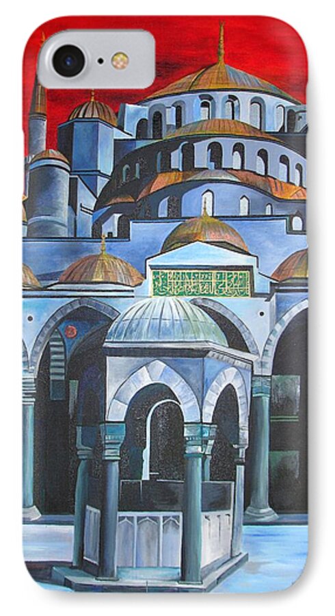 Turkey iPhone 7 Case featuring the painting Sultan Ahmed Mosque Istanbul by Taiche Acrylic Art