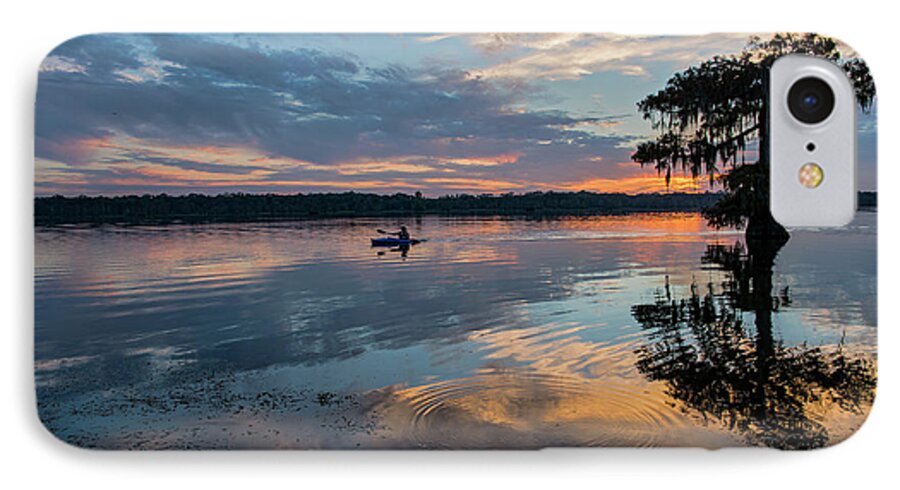 Kayak iPhone 7 Case featuring the photograph Sundown Kayaking at Lake Martin Louisiana by Bonnie Barry