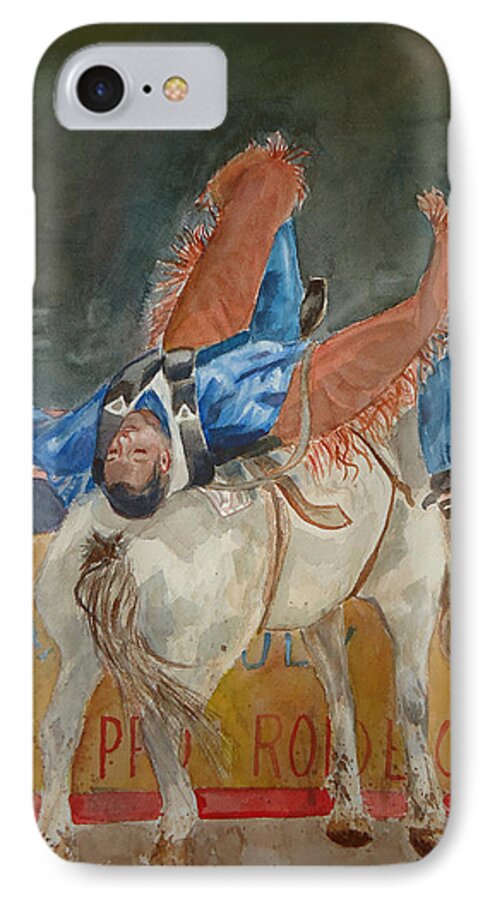 There The Cowboys Goes. Bronco iPhone 7 Case featuring the painting Sunfisher by Charme Curtin