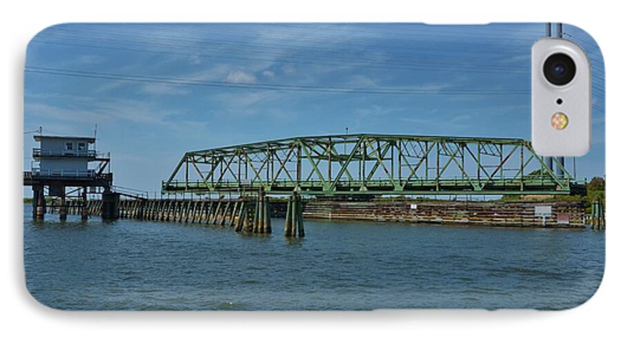 Green iPhone 7 Case featuring the photograph Surf City Swing Bridge - 1 by Bob Sample