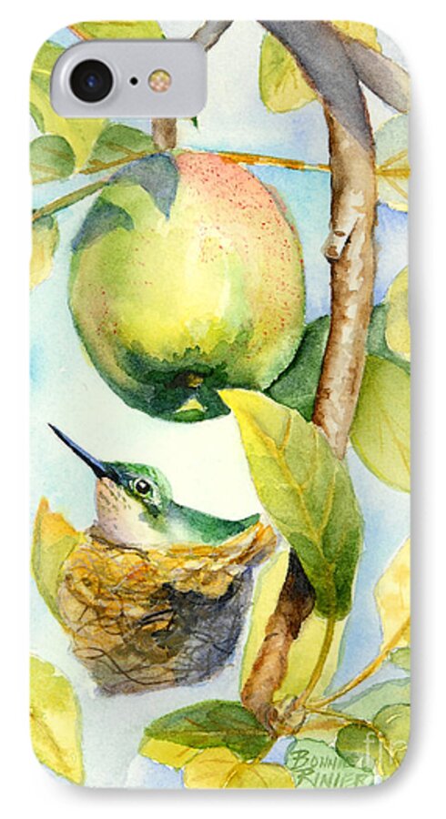 Hummingbird iPhone 7 Case featuring the painting Surprise in the Apple Tree by Bonnie Rinier