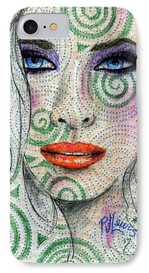 Face iPhone 7 Case featuring the drawing Swirl Girl by PJ Lewis