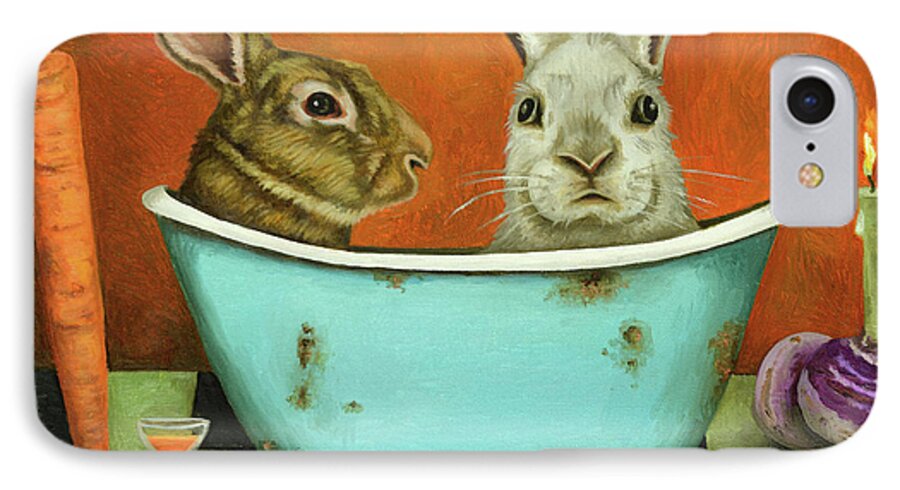Rabbit iPhone 7 Case featuring the painting Tale Of Two Bunnies by Leah Saulnier The Painting Maniac