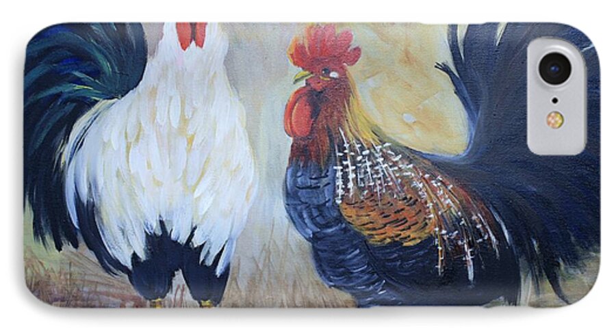 Roosters iPhone 7 Case featuring the painting Talking It Over by Barbara Haviland