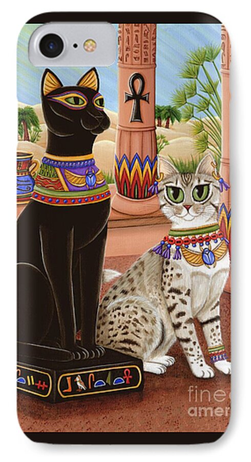 Temple Bastet iPhone 7 Case featuring the painting Temple of Bastet - Bast Goddess Cat by Carrie Hawks