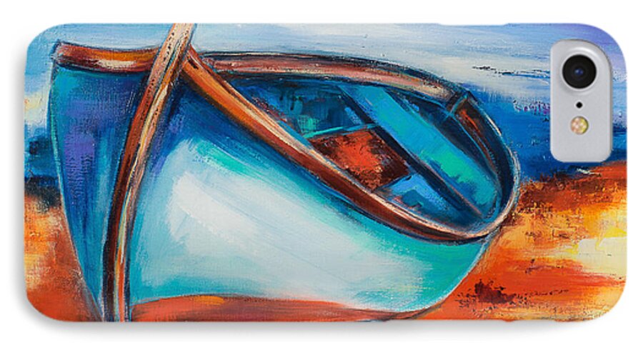 Boat iPhone 7 Case featuring the painting The Blue Boat by Elise Palmigiani