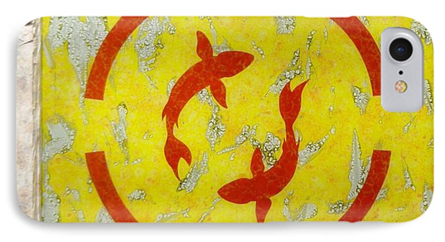 Yellow iPhone 7 Case featuring the glass art The Fishes by Christopher Schranck